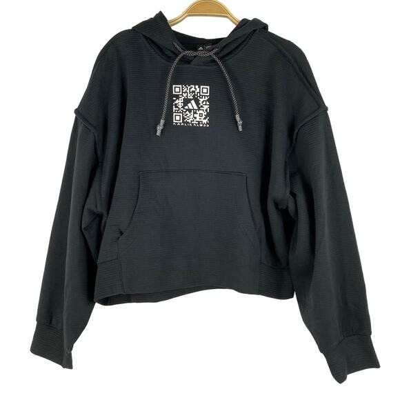 adidas + Karlie Kloss Y2K Bar Code Hoodie Sweatshirt Women Medium Black Crop NWT - Picture 1 of 11